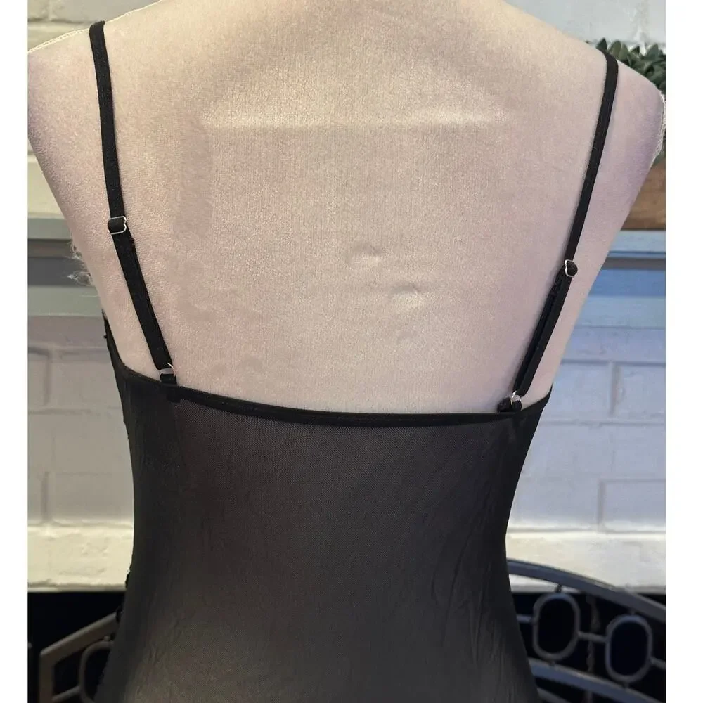 Black Sheer Nighty With Bows & Lace Accents Adjustable Straps S NWOT - Picture 5 of 7